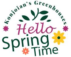 Konior's Greenhouse 'Hello Spring Time' with flowers logo.